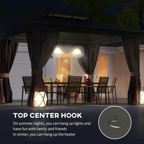 Outsunny 10' x 12' Hardtop Gazebo Canopy with Galvanized Steel Roof, Aluminum Frame, Permanent Gazebo with Netting and Curtains for Patio, Garden,