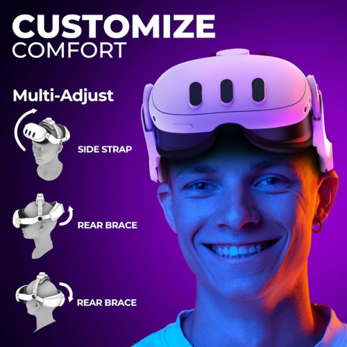 QH3 Pressure-Free Headstrap: Enhance Comfort with Added Top-Fit Adjustment - Compatible with Meta Quest 3S/Quest 3; Balances Weight at 3 Angles
