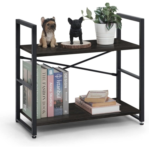 CAPHAUS  2 Tier Small Bookshelf, 24 Inch Width Free Standing Shelf, Bookcase Shelf Storage Organizer, Industrial Book Shelves for Home Office, Living