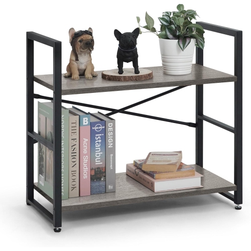 CAPHAUS  2 Tier Small Bookshelf, 24 Inch Width Free Standing Shelf, Bookcase Shelf Storage Organizer, Industrial Book Shelves for Home Office, Living