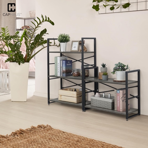 CAPHAUS 2 Tier Small Bookshelf, 24 Inch Width Free Standing Shelf, Bookcase Shelf Storage Organizer, Industrial Book Shelves for Home Office, Living
