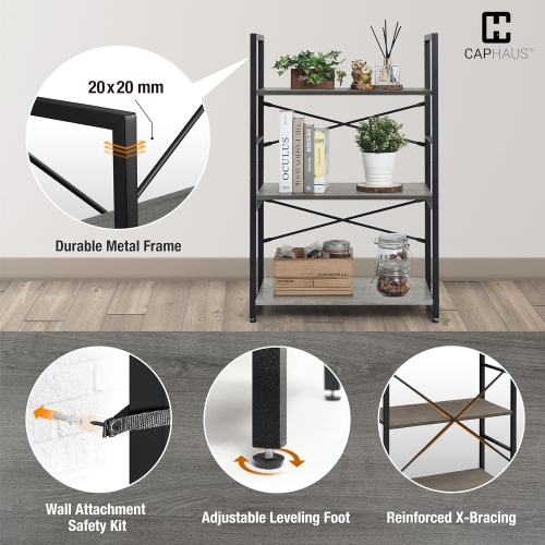 CAPHAUS 2 Tier Small Bookshelf, 24 Inch Width Free Standing Shelf, Bookcase Shelf Storage Organizer, Industrial Book Shelves for Home Office, Living