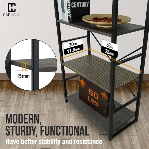 CAPHAUS 2 Tier Small Bookshelf, 24 Inch Width Free Standing Shelf, Bookcase Shelf Storage Organizer, Industrial Book Shelves for Home Office, Living