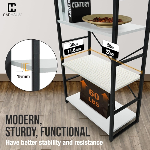 CAPHAUS 2 Tier Small Bookshelf, 24 Inch Width Free Standing Shelf, Bookcase Shelf Storage Organizer, Industrial Book Shelves, White Shelves & Metal