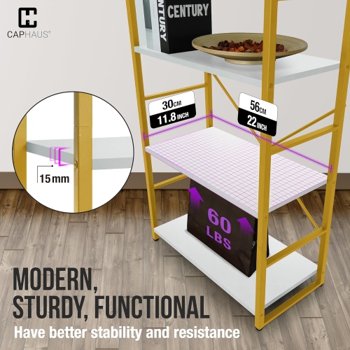 CAPHAUS 2 Tier Small Bookshelf, 24 Inch Width Free Standing Shelf, Bookcase Shelf Storage Organizer, Industrial Book Shelves, White Wooden Shelves &