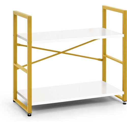 CAPHAUS 2 Tier Small Bookshelf, 24 Inch Width Free Standing Shelf, Bookcase Shelf Storage Organizer, Industrial Book Shelves, White Wooden Shelves &