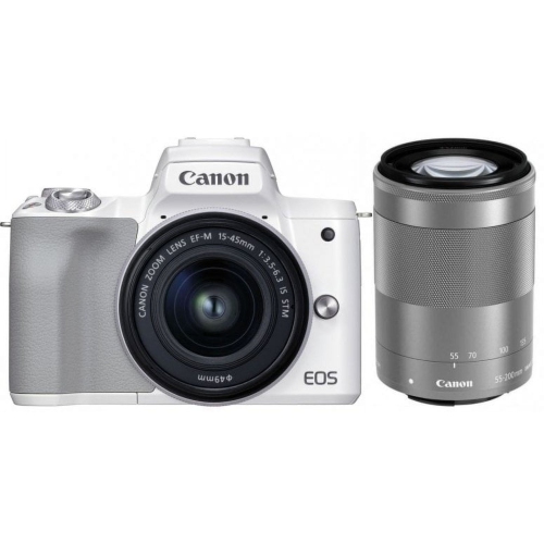 【Canon】EOS Kiss M + 15-45mm + 55-200mm Canon EOS Kiss M/M50 Mark II (White) + EF-M 15-45mm & EF-M