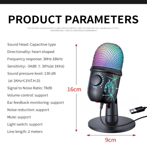 axGear USB Condenser Microphone w/ Noise Reduction Luminous RGB Mic Streaming Podcast