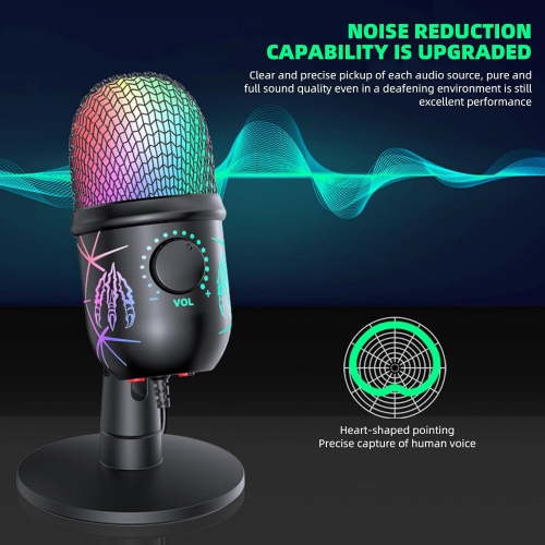 axGear USB Condenser Microphone w/ Noise Reduction Luminous RGB Mic Streaming Podcast