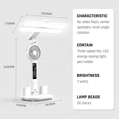 axGear LED Desk Lamp USB Dimmable Touch with Calendar Clock Mini Fan Table Night Light
