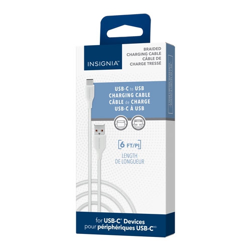 Insignia 1.8m (6 ft.) USB-C to USB-A Braided Cable (NS-MCAW621C-C) - White by INSIGNIA - Open Box condition - Image 4