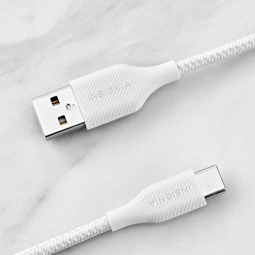 Insignia 1.8m (6 ft.) USB-C to USB-A Braided Cable (NS-MCAW621C-C) - White by INSIGNIA - Open Box condition - Image 5