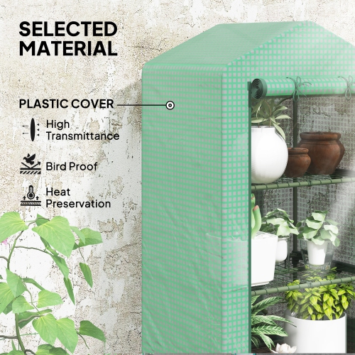 Outsunny – Mini serre à 3 niveaux, support à fleurs portatif pour l'extérieur avec pinces pour tablette, serre d'intérieur avec couvercle en