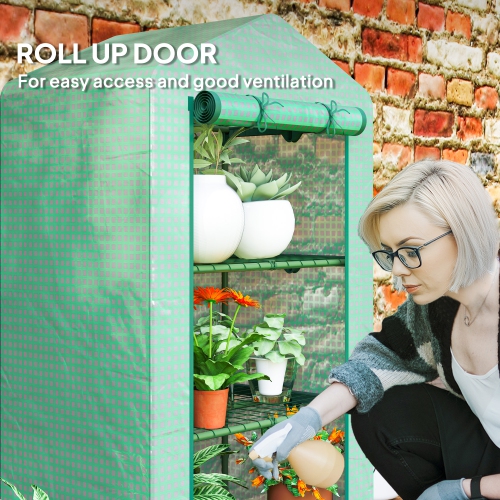 Outsunny – Mini serre à 3 niveaux, support à fleurs portatif pour l'extérieur avec pinces pour tablette, serre d'intérieur avec couvercle en