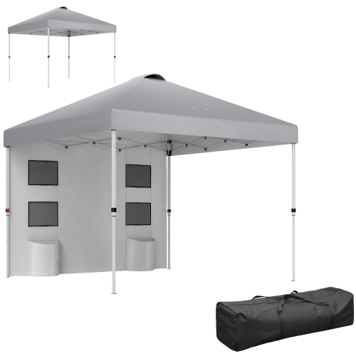 Outsunny 10' x 10' Pop Up Canopy Tent with Sidewall, UPF50+ Instant Sun Shelter with Storage Pockets, Height Adjustable, Carry Bag, Sand Bags for