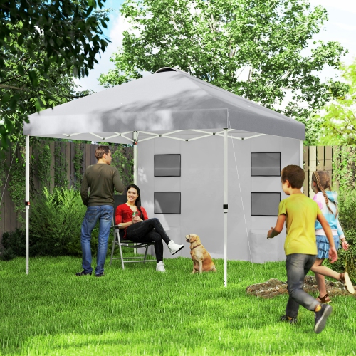 Outsunny 10' x 10' Pop Up Canopy Tent with Sidewall, UPF50+ Instant Sun Shelter with Storage Pockets, Height Adjustable, Carry Bag, Sand Bags for