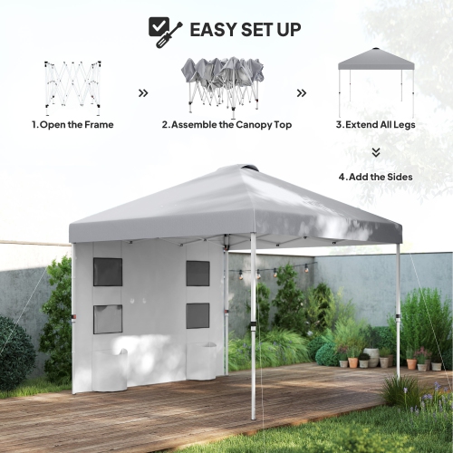 Outsunny 10' x 10' Pop Up Canopy Tent with Sidewall, UPF50+ Instant Sun Shelter with Storage Pockets, Height Adjustable, Carry Bag, Sand Bags for