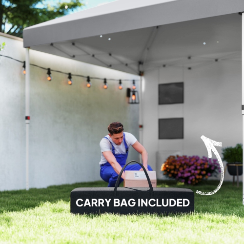 Outsunny 10' x 10' Pop Up Canopy Tent with Sidewall, UPF50+ Instant Sun Shelter with Storage Pockets, Height Adjustable, Carry Bag, Sand Bags for