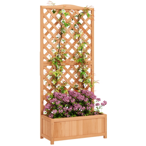 Outsunny 30" x 14" x 67" Raised Garden Bed Wood Planter with Trellis for Vine Climbing, to Grow Vegetables, Herbs, and Flowers for Backyard, Patio,
