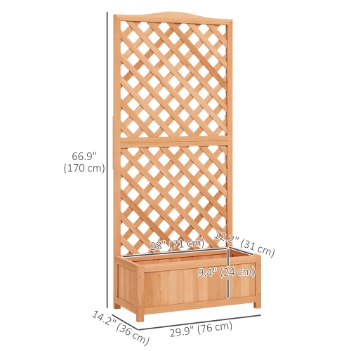 Outsunny 30" x 14" x 67" Raised Garden Bed Wood Planter with Trellis for Vine Climbing, to Grow Vegetables, Herbs, and Flowers for Backyard, Patio,