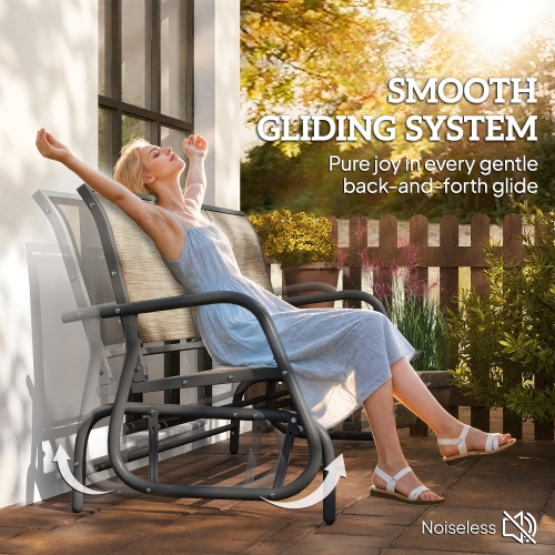 Outsunny 3-Seat Outdoor Glider Chair, Patio Glider Outdoor Rocking Chair with Steel Frame, Sling Fabric Seat for Garden, Backyard, Lawn, Light Mixed