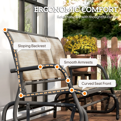 Outsunny 3-Seat Outdoor Glider Chair, Patio Glider Outdoor Rocking Chair with Steel Frame, Sling Fabric Seat for Garden, Backyard, Lawn, Light Mixed