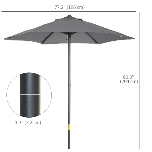 Outsunny 6.6FT Patio Umbrella, Outdoor Parasol Sun Shade with 6 Ribs for Balcony, Beach, Garden, Dark Grey
