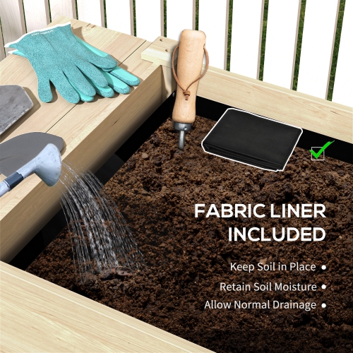 Outsunny Raised Garden Bed, Elevated Wood Planter Box w/ Foldable Side Table and Bottom Shelf, Raised Planter w/ Bed Liners, Drainage Holes, 81.5 x