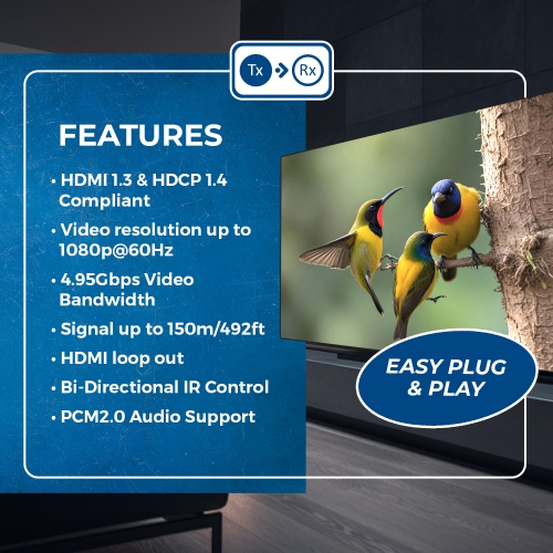 OREI 1080p HDMI Extender with Bi-directional IR up to 150m