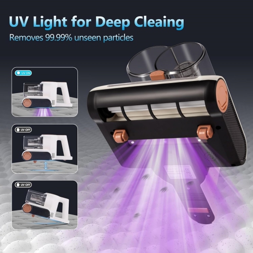 Mattress Vacuum Cleaner, Couch Vacuum with 16Kpa Suction & 40000rpm Brush Roll & Heating Tech, 4 in 1 Handheld Vacuums for Dust and Pet Hair Removal,