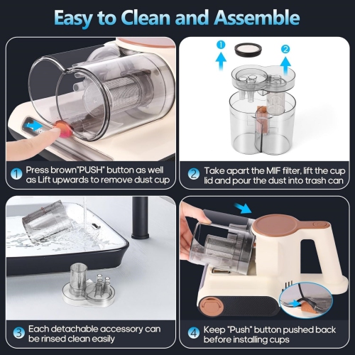 Mattress Vacuum Cleaner, Couch Vacuum with 16Kpa Suction & 40000rpm Brush Roll & Heating Tech, 4 in 1 Handheld Vacuums for Dust and Pet Hair Removal,