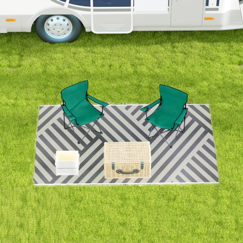 Outsunny Reversible Outdoor RV Rug with Carry Bag, 6' x 9' Patio Floor Mat, Plastic Straw Rug for Backyard, Deck, Picnic, Beach, Camping, Stripe,