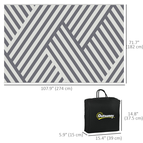 Outsunny Reversible Outdoor RV Rug with Carry Bag, 6' x 9' Patio Floor Mat, Plastic Straw Rug for Backyard, Deck, Picnic, Beach, Camping, Stripe,