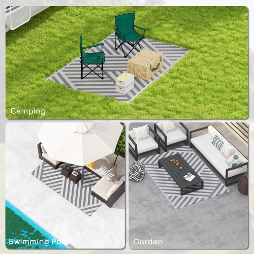 Outsunny Reversible Outdoor RV Rug with Carry Bag, 6' x 9' Patio Floor Mat, Plastic Straw Rug for Backyard, Deck, Picnic, Beach, Camping, Stripe,