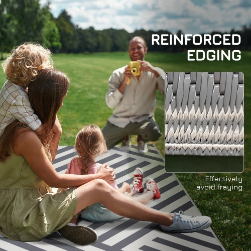 Outsunny Reversible Outdoor RV Rug with Carry Bag, 6' x 9' Patio Floor Mat, Plastic Straw Rug for Backyard, Deck, Picnic, Beach, Camping, Stripe,