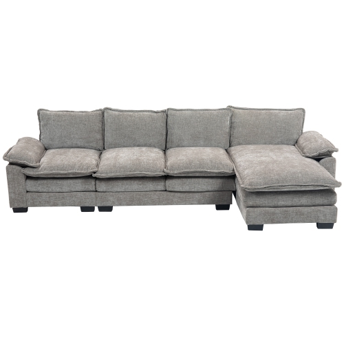 HOMCOM Sofa Couch with Chaise Lounge, Chenille L-shaped Couch with Back Cushions and a Double-layer Seat Cushion for Living Room, Bedroom, Grey