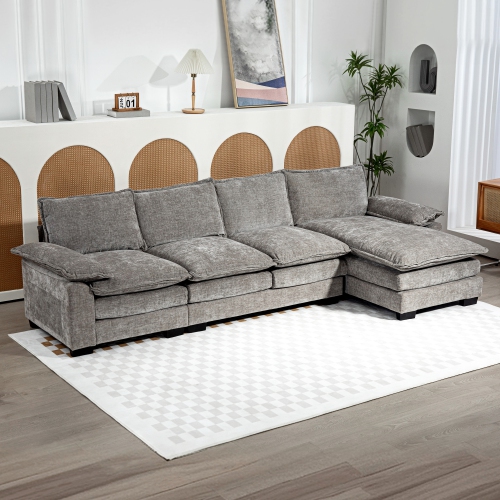 HOMCOM Sofa Couch with Chaise Lounge, Chenille L-shaped Couch with Back Cushions and a Double-layer Seat Cushion for Living Room, Bedroom, Grey