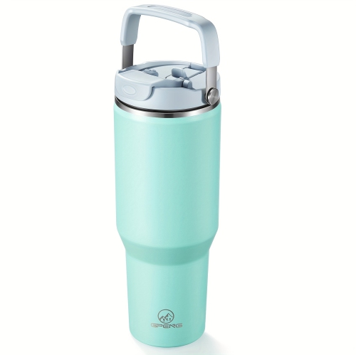 Image 1 de 7.. Gpeng 30 oz Tumbler with Handle, Water Bottles with Straw Lid, Insulated Stainless Steel Travel Mug Cup Holder Friendly, Keep Drinks Cold or Hot for
