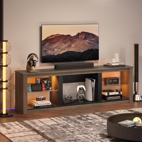 Bestier 70 In. TV Stand Fits Tvs Up To 75 In. With LED And Glass Shelves