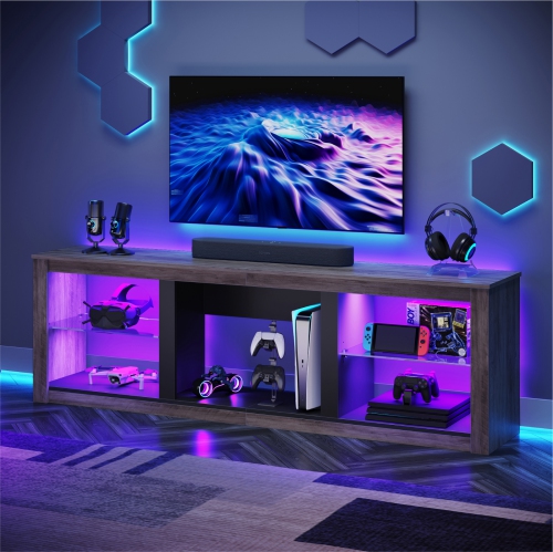 Bestier 70 In. TV Stand Fits Tvs Up To 75 In. With LED And Glass Shelves