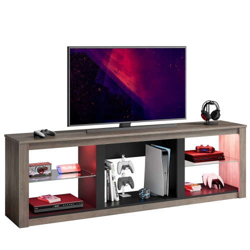 Bestier 70 In. TV Stand Fits Tvs Up To 75 In. With LED And Glass Shelves