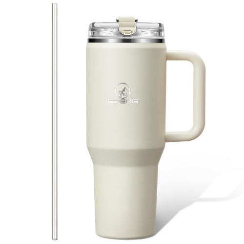 Image 1 de 6.. Gpeng 30 oz Tumbler with Handle, Water Bottles with Straw Lid, Insulated Stainless Steel Travel Mug Cup Holder Friendly, Keep Drinks Cold or Hot for