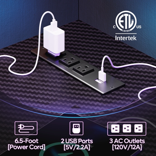 Bestier 48" L-Shaped Computer Desk with Power Outlet, LED Gaming Work Desk with Monitor Stand