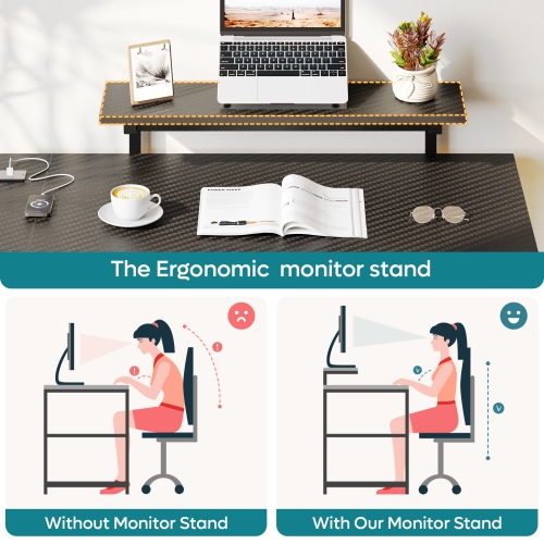 Bestier 48" L-Shaped Computer Desk with Power Outlet, LED Gaming Work Desk with Monitor Stand