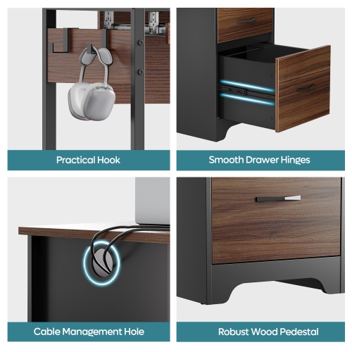 Bureau d'ordinateur de 48&nbsp;po de Bestier avec tiroirs de classement et de rangement, bureau avec plateau pour clavier, crochet pratique et