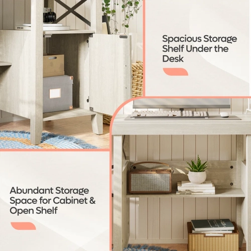 Bestier L-Shaped Home Office Computer Desk with Storage Cabinet, Farmhouse Office Table for Writing Study