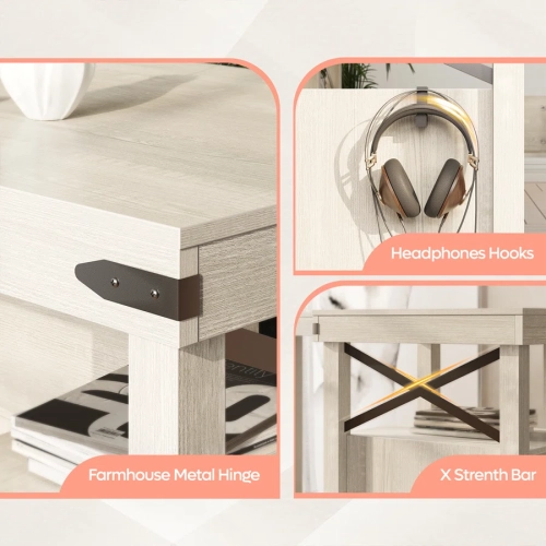 Bestier L-Shaped Home Office Computer Desk with Storage Cabinet, Farmhouse Office Table for Writing Study