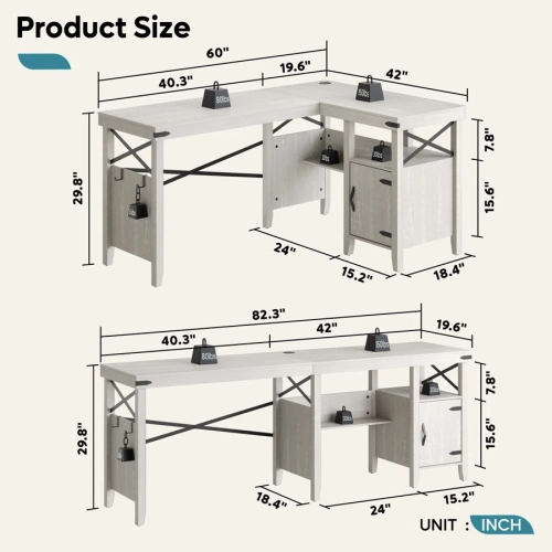 Bestier L-Shaped Home Office Computer Desk with Storage Cabinet, Farmhouse Office Table for Writing Study