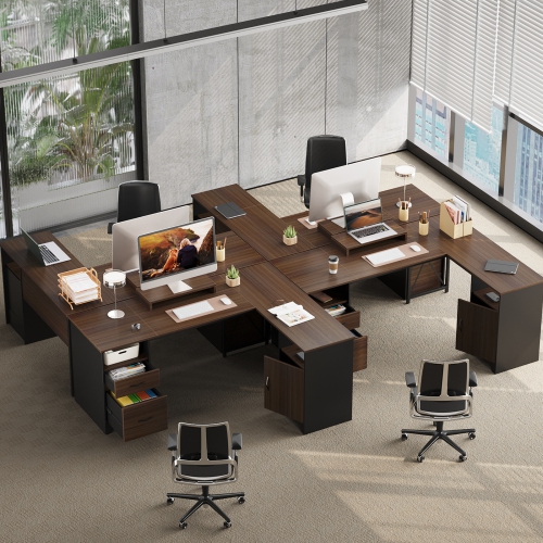 Bureau à domicile en L de 63 po de Bestier avec tiroirs de classement et de rangement et armoire, bureau de direction avec support pour moniteur