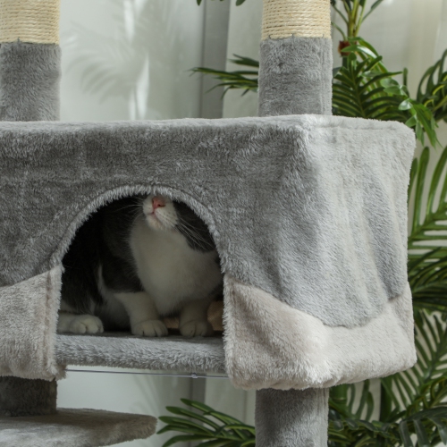 PawHut 53" Cat Tree Tower, Large Cat Condo Furniture Multi-Level Activity Center with Scratching Posts, Perches, Ramp, Dangling Balls - Grey